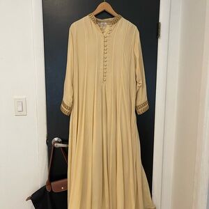 Elegant Cream Maxi Dress with Button Details Pakistani/Indian Outfit